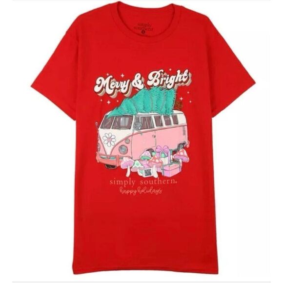 SIMPLY SOUTHERN MEDIUM “MERRY & BRIGHT” Short Sleeve Tshirt - Picture 5 of 7